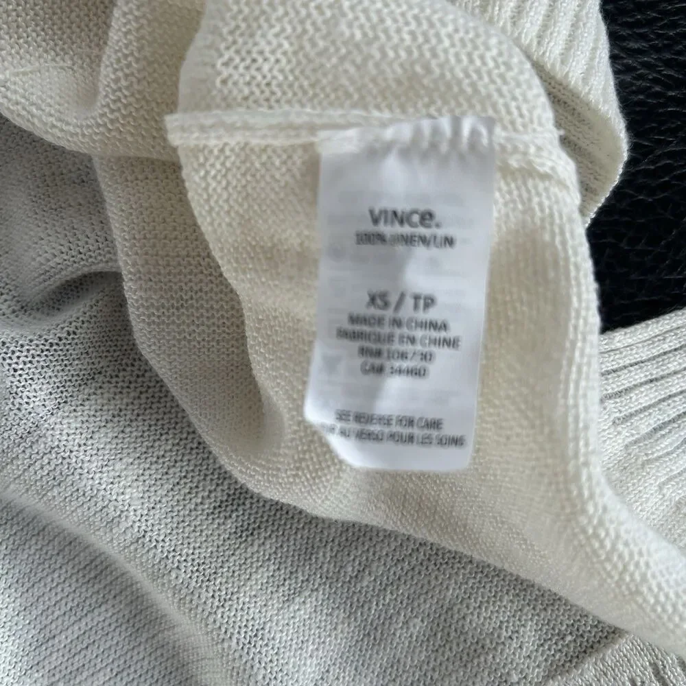 Vince Round Neck Raglan Sleeve Light Linen L/S Sweater Semi Sheer Stripes Sz XS